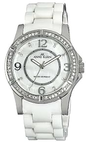 AK Anne Klein #10/9589MPWT Women's Swarovski Accented White Ceramic Watch