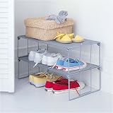 Metal Closet Shoe Rack (Silver) (6.6"H x 22"W x 12"D)