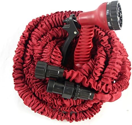 Magic Expanding Hose, Lightweight Expandable Garden Hose, ABS Plastic Ends, 7-Way Nozzle Spray Gun, Double Latex Core, Extra Strength Fabric (Red-50ft)