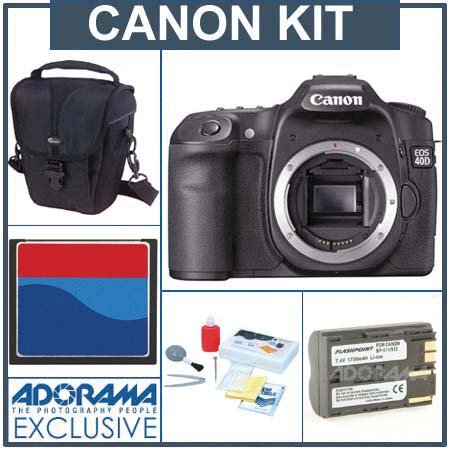 Canon EOS-40D Digital SLR Camera U.S.A.Kit, with 2GB CF Memory Card, Spare BP-511 Lithium-Ion Battery, Lowepro Holster-Style Case, Professional Lens Cleaning Kit
