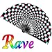 OMyTea Large Rave Clack Folding Hand Fan for Men/Women - Chinese Japanese Bamboo Handheld Fan - for EDM, Music Festival, Club, Event, Party, Dance, Performance, Decoration, Gift (Illusion Checkered)