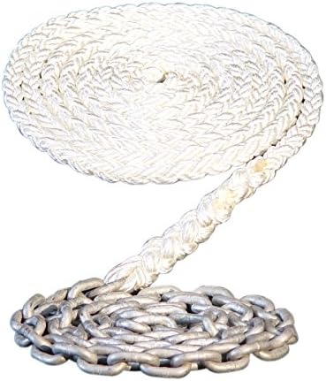 Windlass Anchor Rode- 1/2" 8 Plait Nylon Ropesplicedto 15' - 1/4" G4 High Test hot-dipped galvanized chain