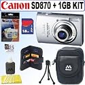 Canon PowerShot SD870IS 8MP Digital Camera (Silver) + 1GB Accessory Kit