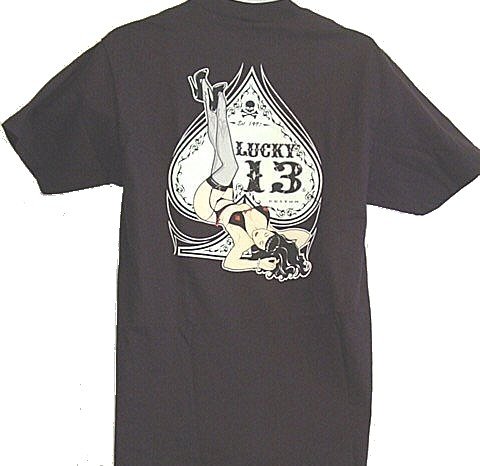 Lucky 13 SuzetteT Shirt Mens Pin Up Girl T Shirt Ace of Spades, Naughty Pin Up Girl Rockabilly T Med. - 3X