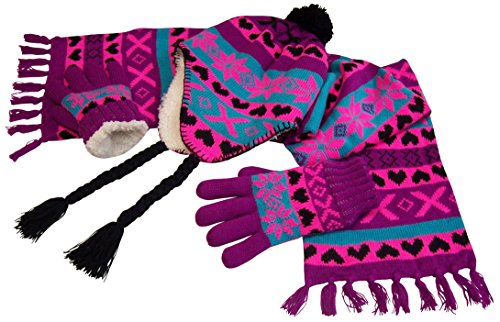 N'Ice Caps Big Girls Sherpa Lined Snowflake Print Knitted 3PC Set