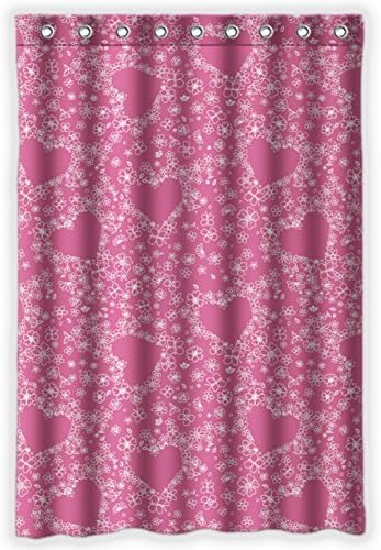 Home Fashion Bath Shower Curtain 48" x 72" with Heart Art Pattern Pink Background