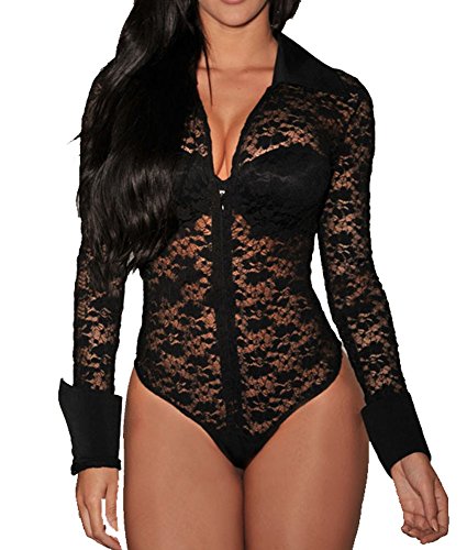 Sexy Womens Floral Lace Long Sleeve Jumpsuit Romper Bodysuit Teddy