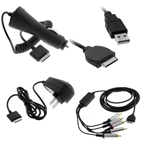 GTMax Rapid Car Charger + Home Travel Charger + USB Data Cable + RCA HD Component Cable for Sony... by GTMax