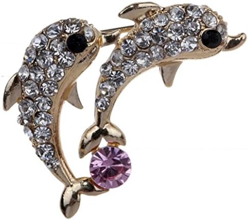 New Fashion Love Couple Dolphins Design Gold Plated Pin Clip White Rhinestone Brooch For Women