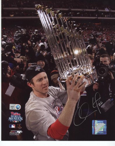 MLB Philadelphia Phillies Chase Utley with Trophy Autographed Photo