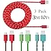 Micro USB Cable Android Charger, Pofesun (3-Pack 10FT) Micro USB Android Charger Cable Nylon Braided Cord Compatible with Samsung Galaxy S7 S6 J7 Note 5,Sony, Motorola, HTC, LG,Tablets-Blue,Green,Red