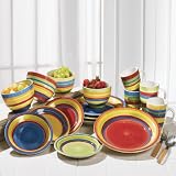 BrylaneHome Santa Fe Hand-Painted Striped Stoneware Dinnerware (MULTI STRIPE,0)