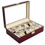 Rosewood Watch Display Storage Case Chest With Glass Clear Viewing Top Holds 10 Watches