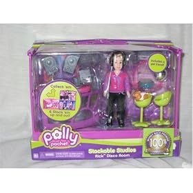 Polly Pocket Stackable Studios Doll Playset - Rick Disco Room with Hamster Pet Friend, "Disco Ball", Disco Light, Speakers, Bar Stool Plus Lots More of Disco Room Accessories