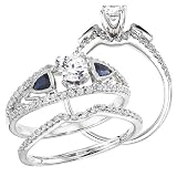 14K White Gold Qpid Collection Diamond Bridal Set With Trillian Blue Sapphires