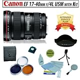 Canon EF 17-40mm f/4L USM Ultra-Wide Zoom Lens with Opteka 77mm Filter Kit, Lens Hood, Hot shoe bubble level, Cleaning Kit and 5 Years Extended Warranty
