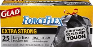 Glad ForceFlex Extra Strong Outdoor Drawstring Large Trash Bags, 30 Gallon, 25 Count
