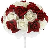 Red and Ivory Silk Rose Hand Tie (3 Dozen Roses) - Wedding Bouquet