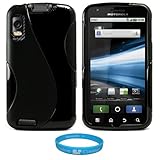 Black Fusion Thermoplastic Polyurethane Protective Dual Textured TPU Silicone Skin Cover Case for ATandT New Motorola Atrix 4G Dual Core Android Smart Phone MB860 (Olympus/Atrix 4G) + SumacLife TM Wisdom Courage Wristband