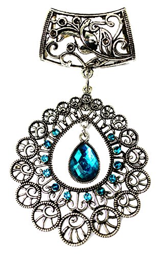 1set Vintage Jewelry Scarf Blue Crystal Charm Tube Buckle Silver Hollow Pendant Necklace Scarf Findings