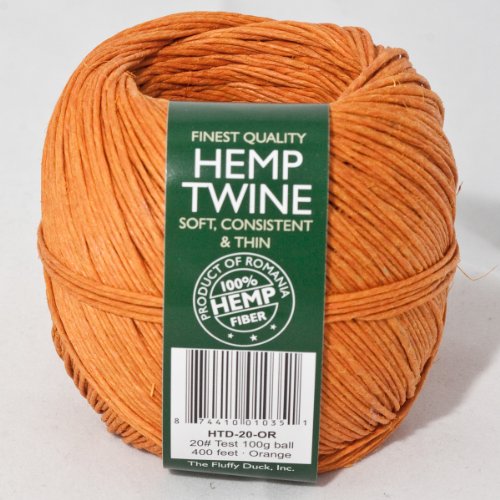 Hemp Twine HTD-20-OR Made in Romania 20# Test 100 grm Orange Twine Ball- 400 FT.