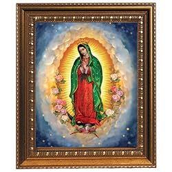 Our Lady of Guadalupe in Wood Frame with Golden Trim, 11.25" x 13.25" - MADE IN ITALY