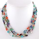 Three Strand Semi-Precious Stone Necklace with Sterling Silver, #8828