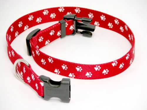 Pet Attire Styles Red Paws Print Adjustable Collar Size10 to 14 Inches with a Width of 5 8 in.