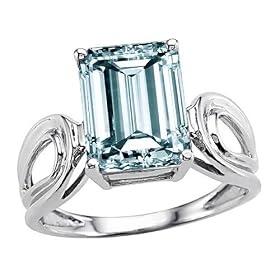 3.20 cts Genuine Large Emerald Cut Aquamarine Ring. - 14kt White or Yellow... by Finejewelers