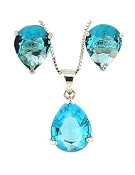 TOC 925 Sterling Silver Aqua Tear Drop Pendant and Earring Set