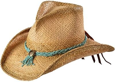 Shady Brady Women's Beaded Band Raffia Straw Cowgirl Hat Natural Large
