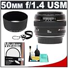 Canon EF 50mm f/1.4 USM Lens + UV Filter + ES-71II Hood + Accessory Kit for Canon EOS 30D, 40D, 50D, 5D Mark II, 7D, Rebel XS, XSi, XT, XTi, T1i Digital SLR Cameras