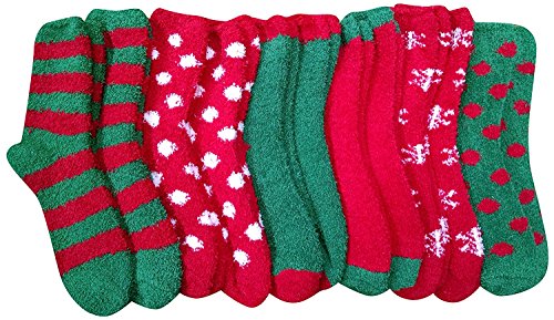 excell Womens Fuzzy Socks Crew Socks, Warm Butter Soft, 12 Pair Pack, Christmas, 9-11