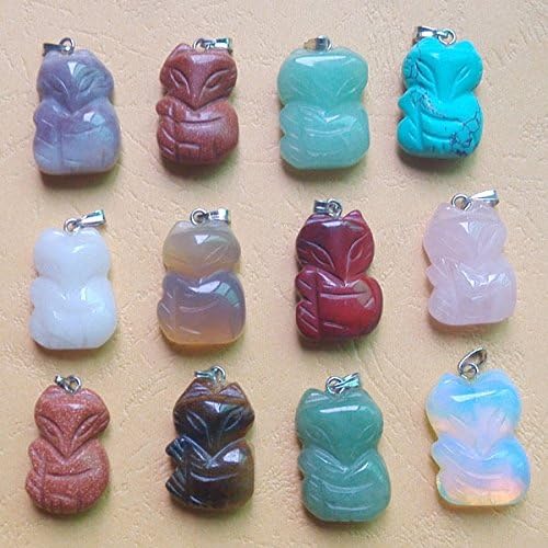 12Pcs Beautiful Carved Mixed Natural Stone Fox Pendants Charms Beads