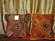2 Banjara Vintage Sari Cushion Covers Auburn Brown Mirror Embroidery Toss Pillow