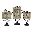 Set of 3 Off-White Flower Stylized and Shaped Bird Adorned Photo Picture Frames