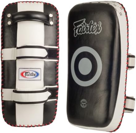 Fairtex Curved Thai Kick Pads come in pairs Size Standard, Extra Thick Color Black/White Kicking Pad for Muay Thai, Boxing, Kickboxing, MMA