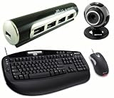 GSI 4-in-1 USB Package for Laptop/Notebook/Computer -- 4 Ports Aluminum USB High Speed Hub for USB 1.1/2.0 + Microsoft Business Hardware Wired Keyboard and Mouse Pack + Microsoft LifeCam VX-3000.