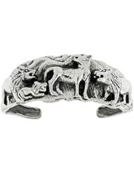 Sterling Silver Oxidized Cuff bracelet with Puma and Lions, 15/16 inch wide