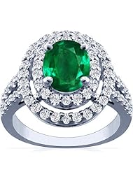 Platinum Oval Cut Emerald Ring With Sidestones