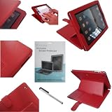 SUNNY SAVERS APPLE IPAD 2 2ND GENERATION (2011) 16GB, 32GB, 64GB (WIFI + 3G) RED EXECUTIVE LEATHER CASE COVER WALLET STAND FLIP IPAD 2 CASE WITH MAGNETIC SLEEP SENSOR & BONUS IPAD2 SCREEN PROTECTOR AND STYLUS ACCESSORIES ACCESSORY PACK