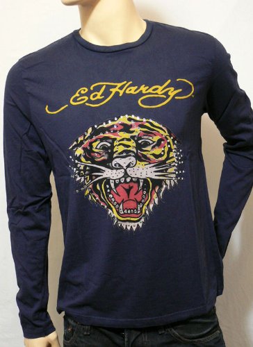 Ed Hardy Men langarm T-Shirt Tiger navy Studs Gr.XL
