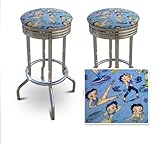 2 24" Betty Boop Baby Blue Specialty Chrome Swivel Barstools Set
