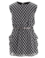Geometric Print Dress with Belt