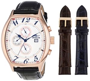 Invicta Men's 14331 Specialty Tonneau Watch with 3 Textured Leather Strap Set