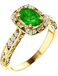 14K Yellow Gold 7.00x5.00mm Oval Cut Tsavorite and Diamond Ring -- LIFETIME WARRANTY