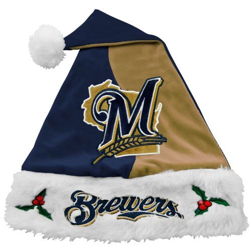 Milwaukee Brewers Navy Blue-Gold Mistletoe Santa Hat