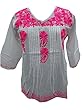 Pleated Tunic White Pink Embroidered Cotton Kurti Top
