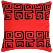 Decorative Handmade Cushion Cover / Pillow Sham With Contemporary Black Swirl Design - Red