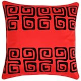 Decorative Handmade Cushion Cover / Pillow Sham With Contemporary Black Swirl Design - Red